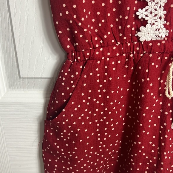 NWT Girls Romper Red with pockets and white polka dots size L 12 - Picture 4 of 5